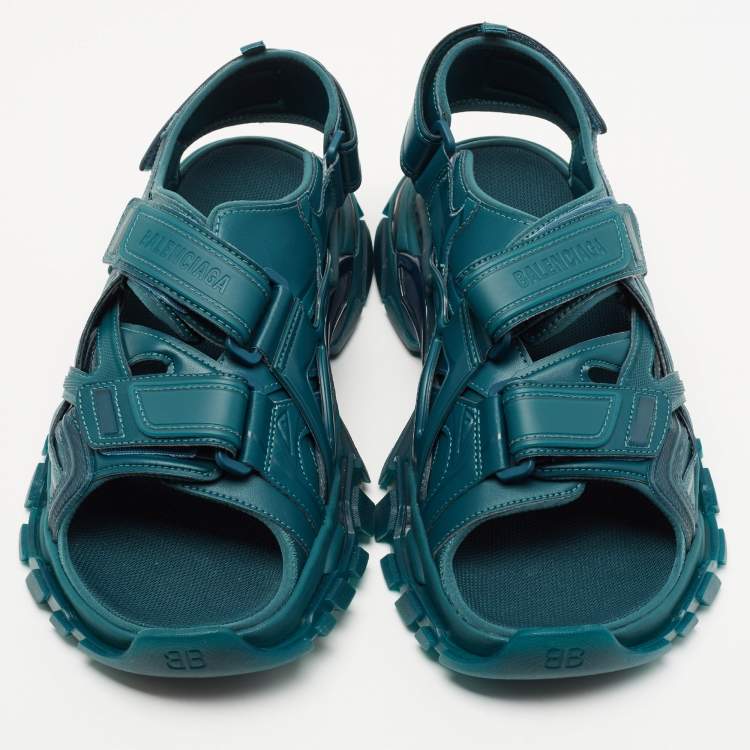 Pre Owned Balenciaga Green Rubber and Leather Track Strap Sandals Size 44