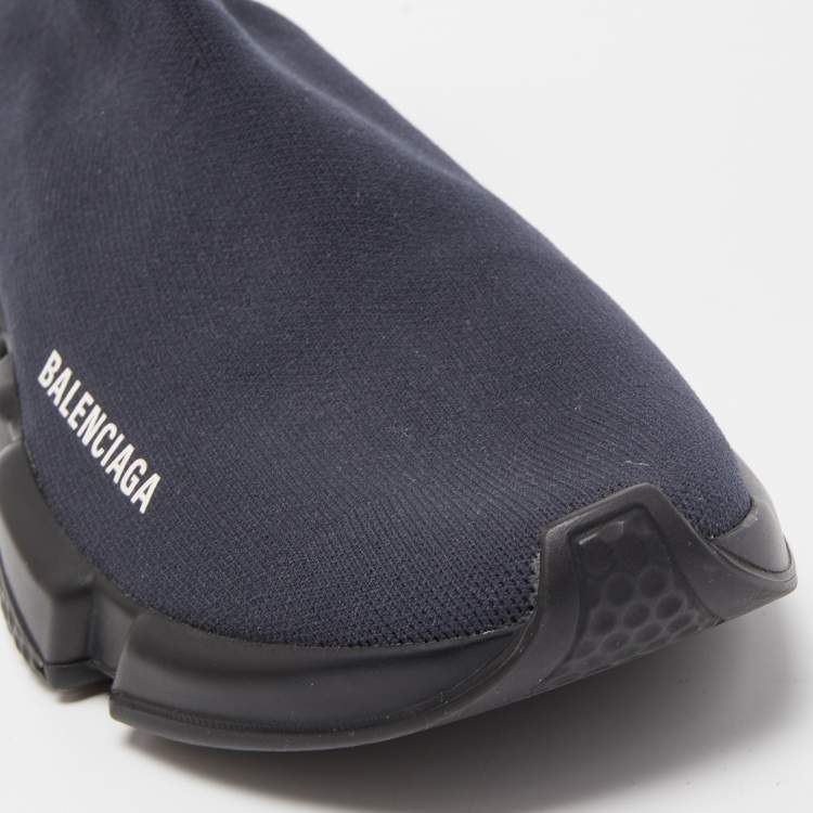 Pre Owned Balenciaga Navy Blue Knit Fabric Speed Trainer Sneakers Size 39