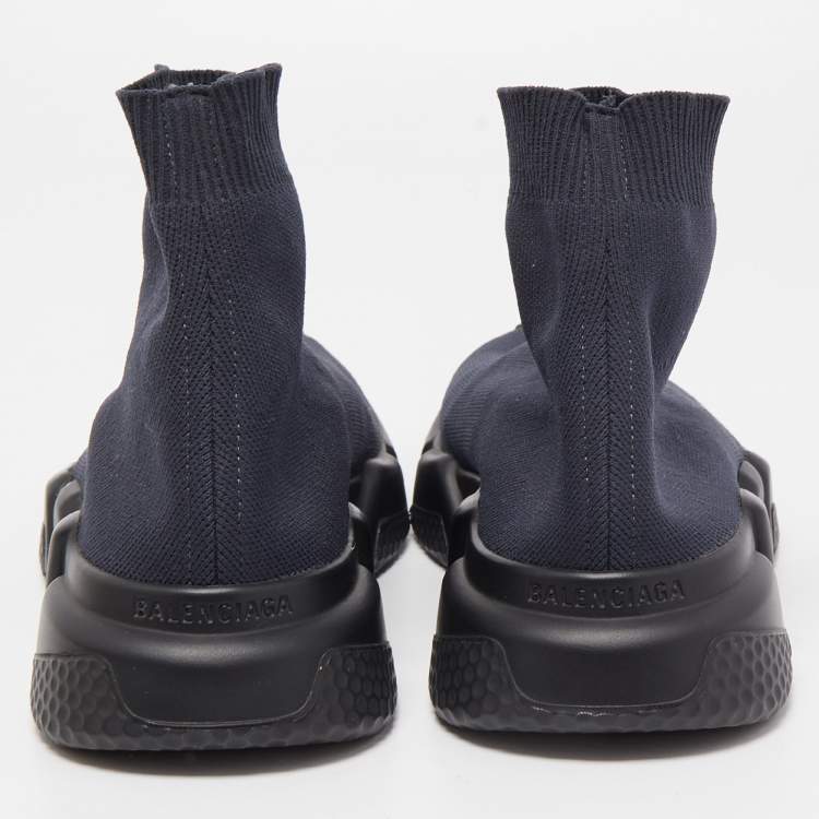 Pre Owned Balenciaga Navy Blue Knit Fabric Speed Trainer Sneakers Size 39