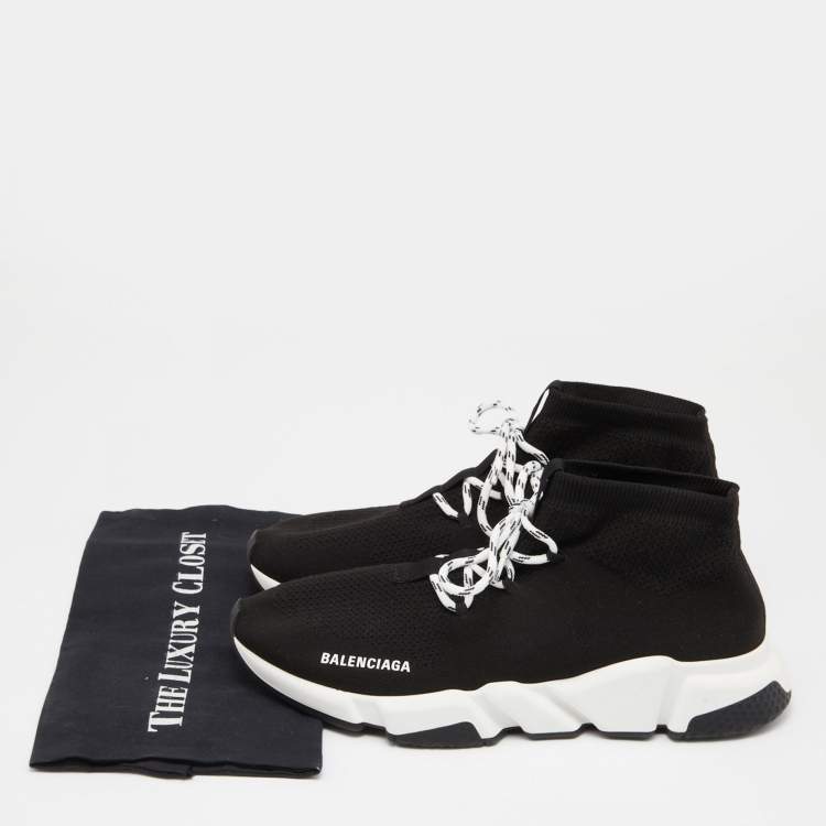 Pre Owned Balenciaga Black Knit Fabric Speed Trainer Lace Up Sneakers Size 44