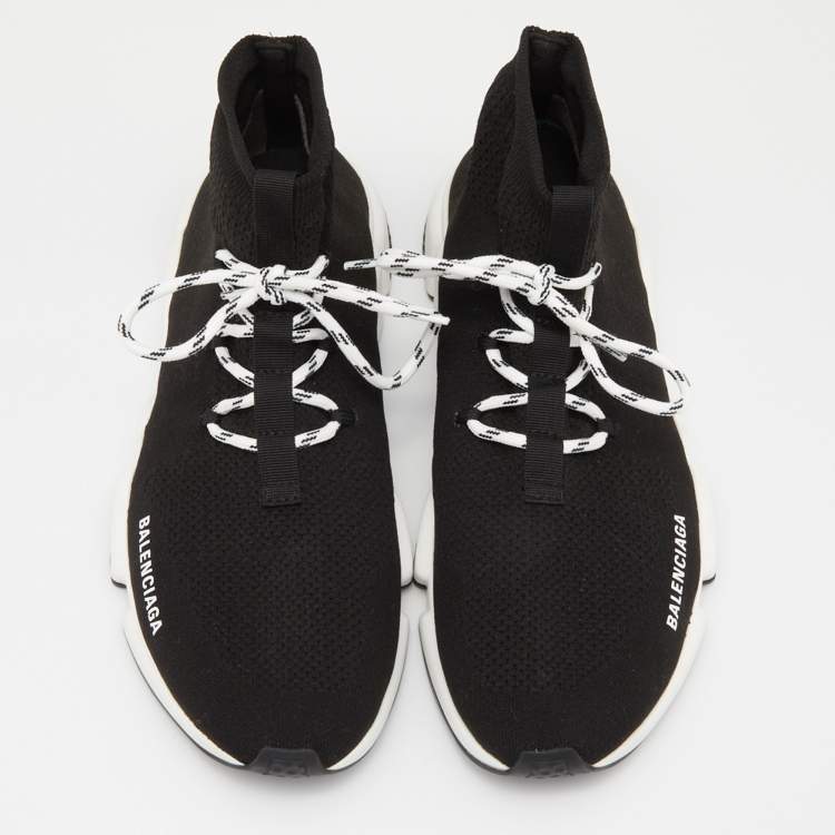 Pre Owned Balenciaga Black Knit Fabric Speed Trainer Lace Up Sneakers Size 44