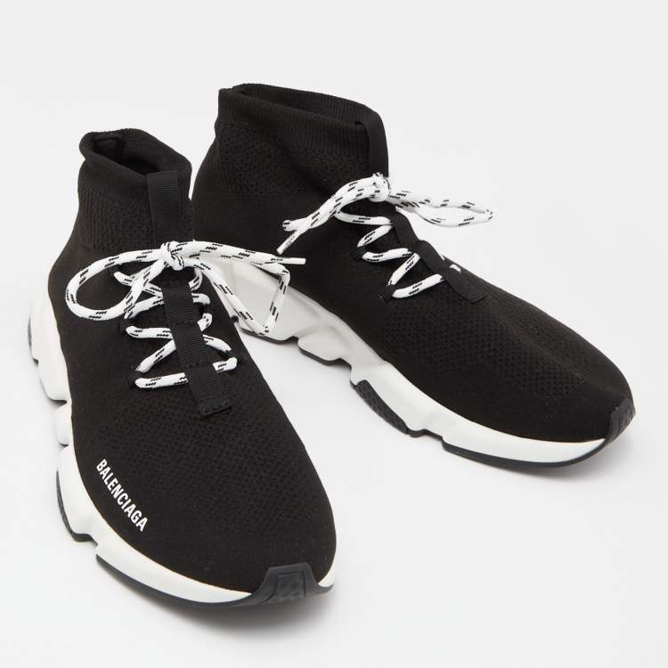 Pre Owned Balenciaga Black Knit Fabric Speed Trainer Lace Up Sneakers Size 44