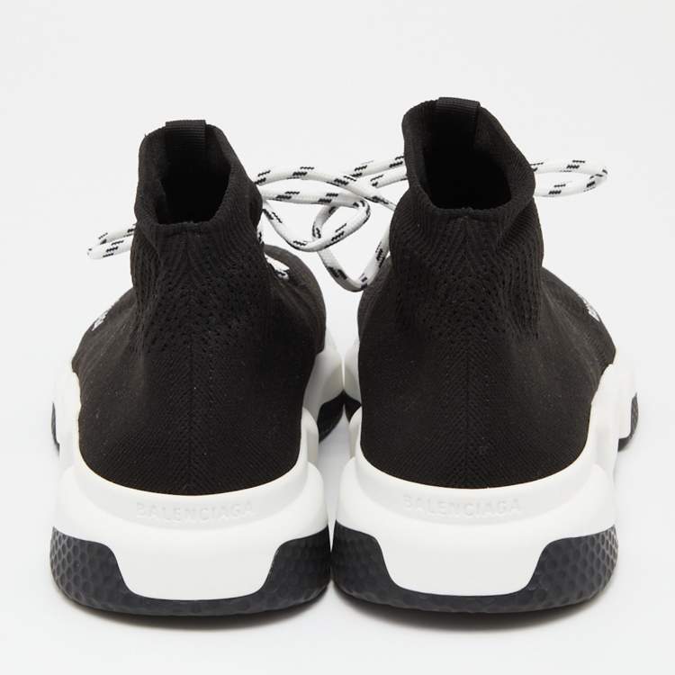 Pre Owned Balenciaga Black Knit Fabric Speed Trainer Lace Up Sneakers Size 44
