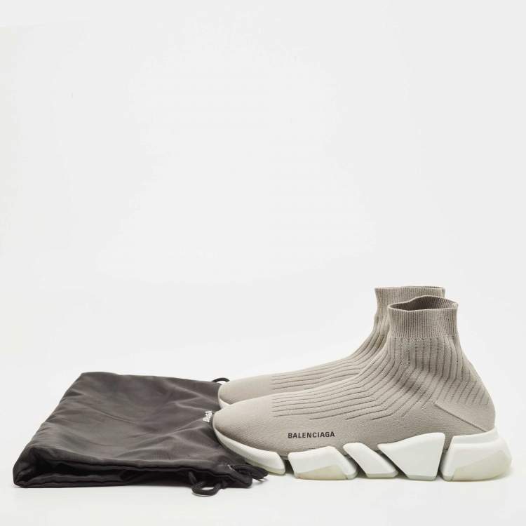 Pre Owned Balenciaga Grey Knit Speed Trainer Sneakers Size 44