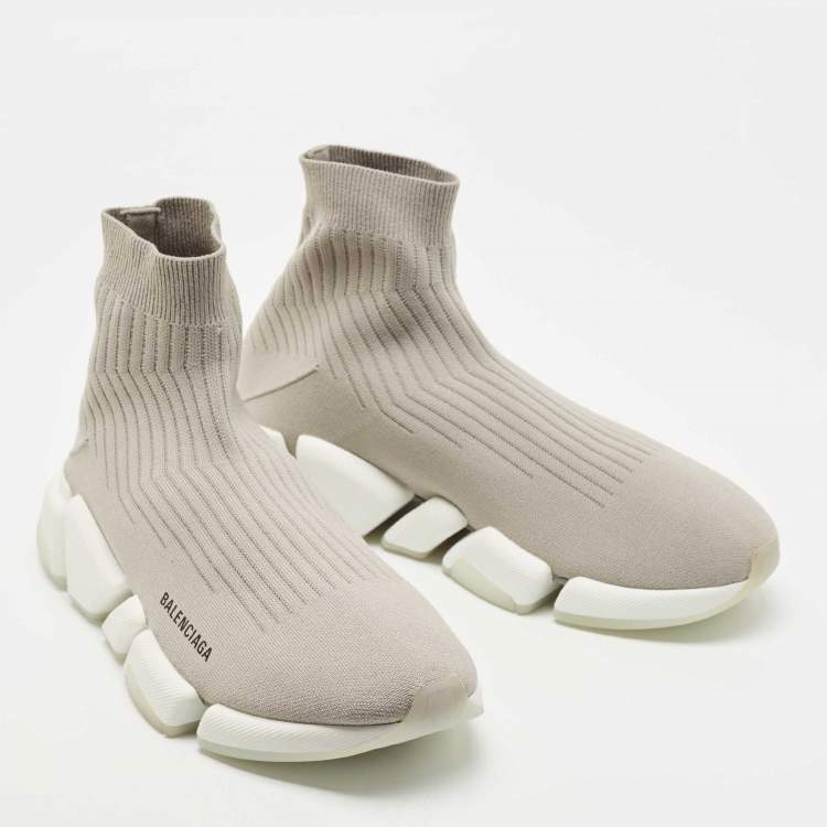 Pre Owned Balenciaga Grey Knit Speed Trainer Sneakers Size 44