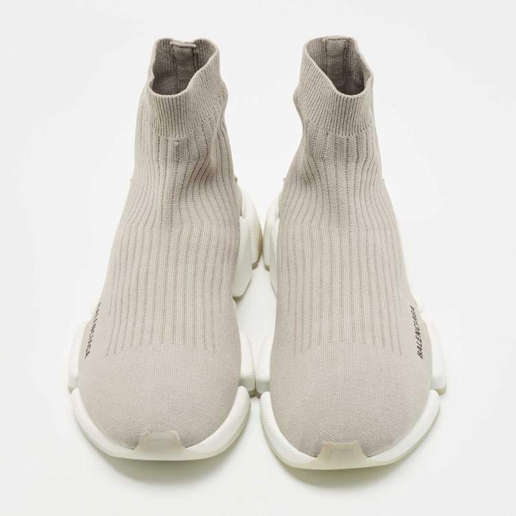 Pre Owned Balenciaga Grey Knit Speed Trainer Sneakers Size 44