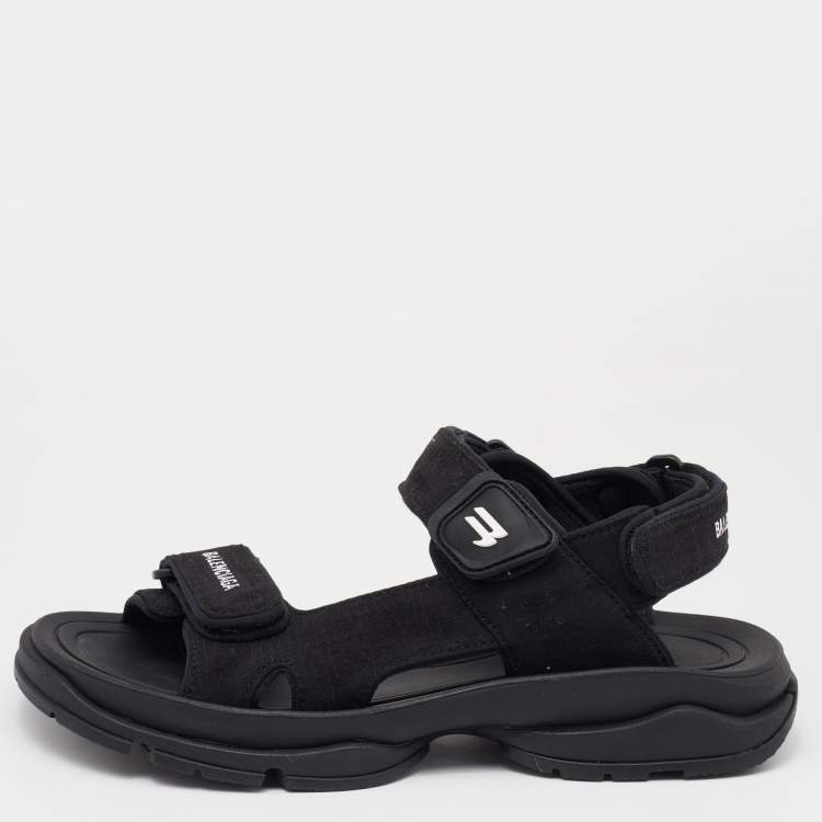 Pre Owned Balenciaga Black Fabric Ankle Strap Sandals Size 38 