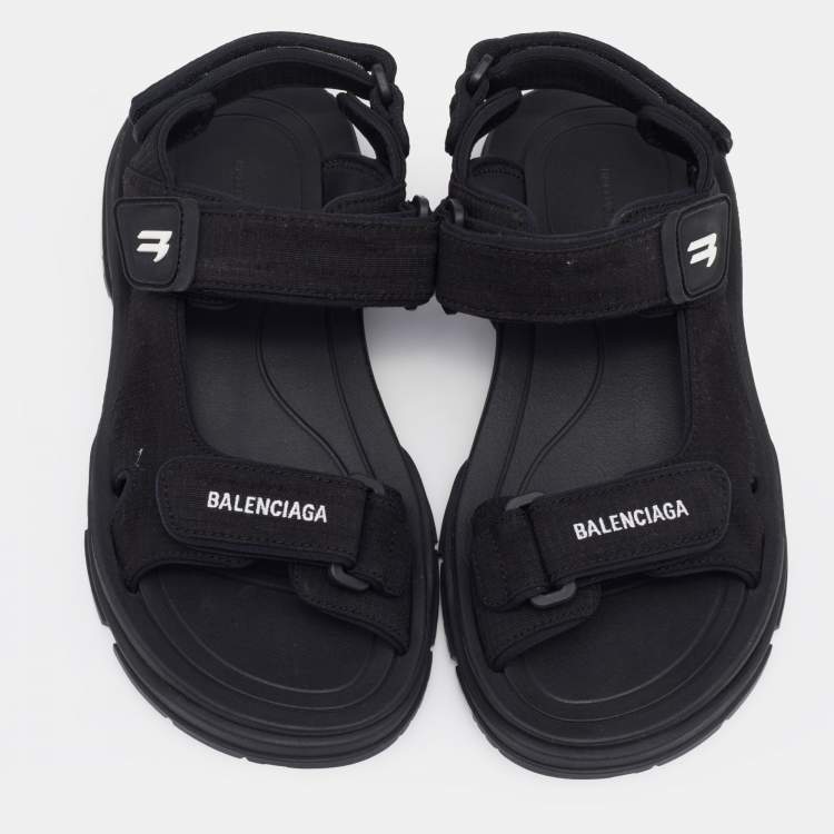 Pre Owned Balenciaga Black Fabric Ankle Strap Sandals Size 38 