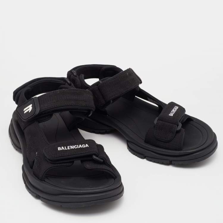Pre Owned Balenciaga Black Fabric Ankle Strap Sandals Size 38 