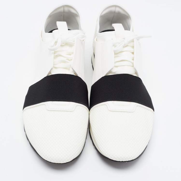 Pre Owned  Balenciaga White Leather and Mesh Race Runner Sneakers Size 44