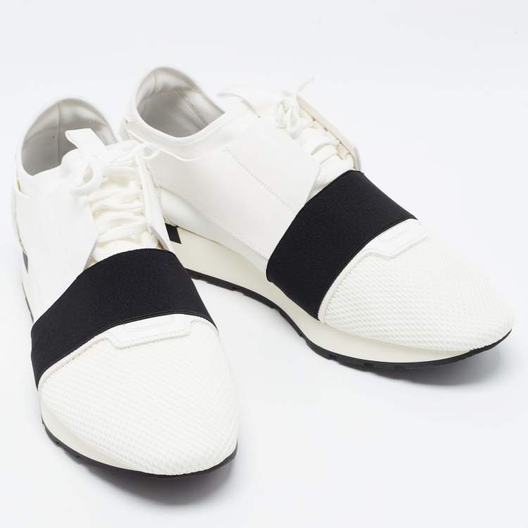 Pre Owned  Balenciaga White Leather and Mesh Race Runner Sneakers Size 44