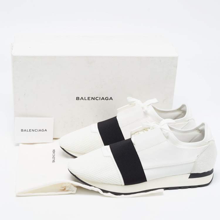 Pre Owned  Balenciaga White Leather and Mesh Race Runner Sneakers Size 44