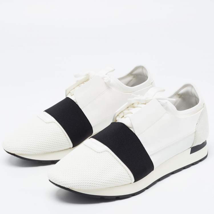Pre Owned  Balenciaga White Leather and Mesh Race Runner Sneakers Size 44