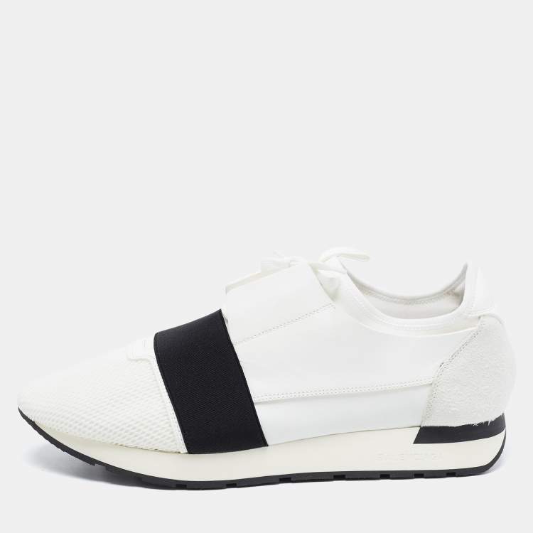 Pre Owned  Balenciaga White Leather and Mesh Race Runner Sneakers Size 44
