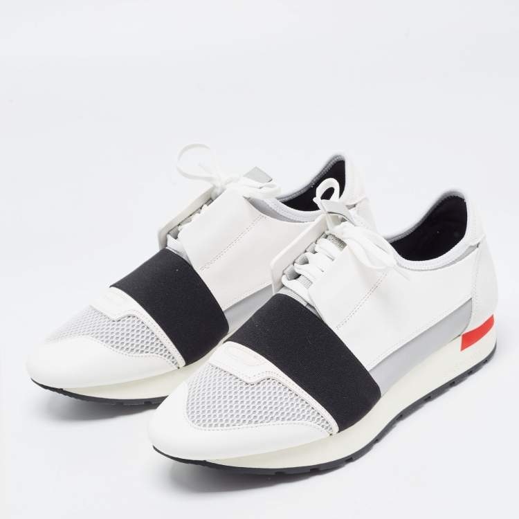 Pre Owned  Balenciaga White/Grey Leather and Mesh Race Runner Sneakers Size 41