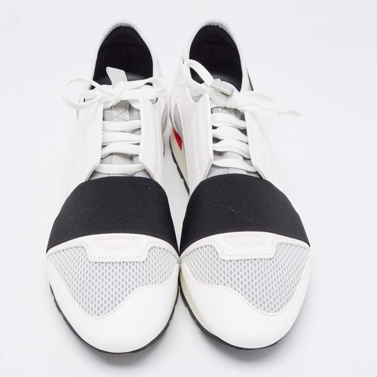 Pre Owned  Balenciaga White/Grey Leather and Mesh Race Runner Sneakers Size 41