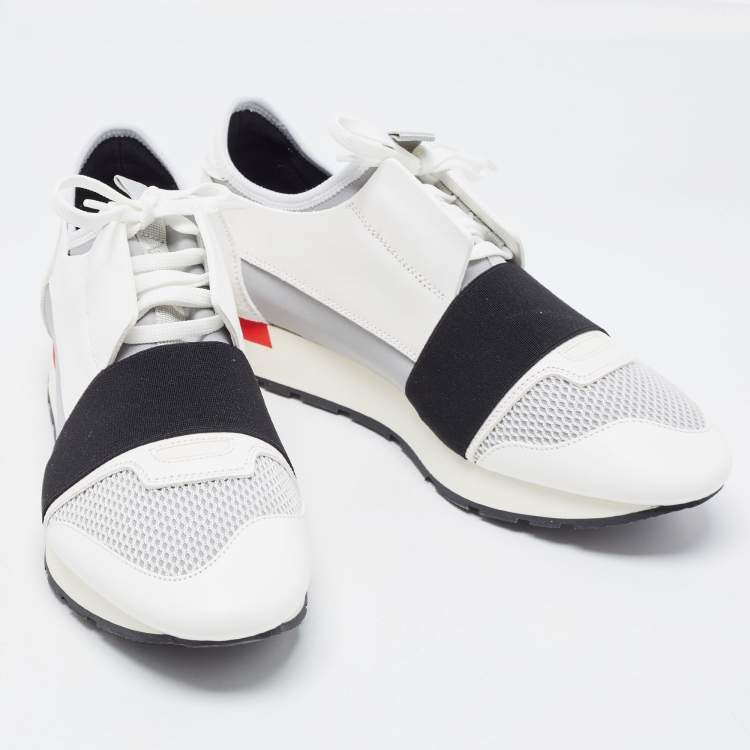 Pre Owned  Balenciaga White/Grey Leather and Mesh Race Runner Sneakers Size 41