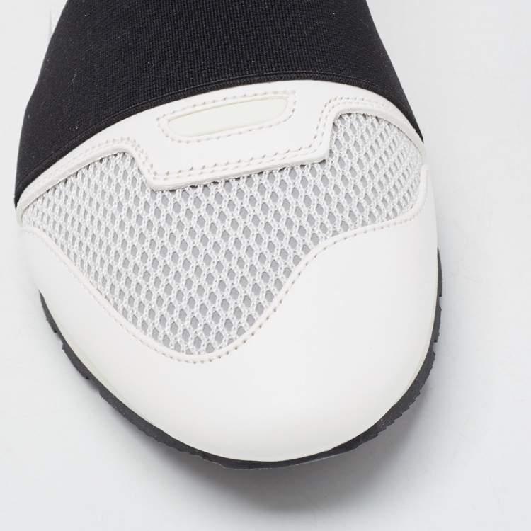 Pre Owned  Balenciaga White/Grey Leather and Mesh Race Runner Sneakers Size 41