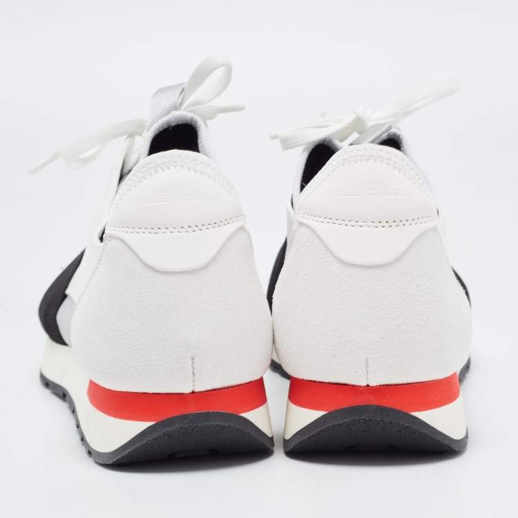 Pre Owned  Balenciaga White/Grey Leather and Mesh Race Runner Sneakers Size 41