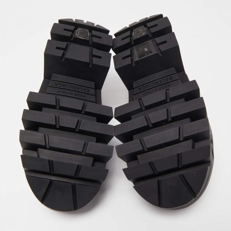 Pre Owned Balenciaga Black Leather Bulldozer Mini Boots Size 40
