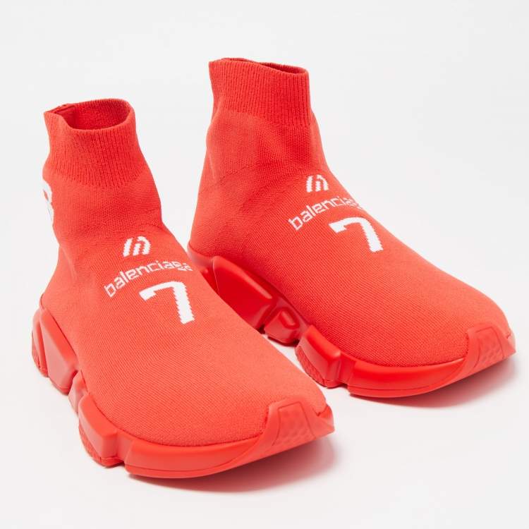 Pre Owned Balenciaga Red Knit Fabric Speed LT Soccer Sneakers Size 42