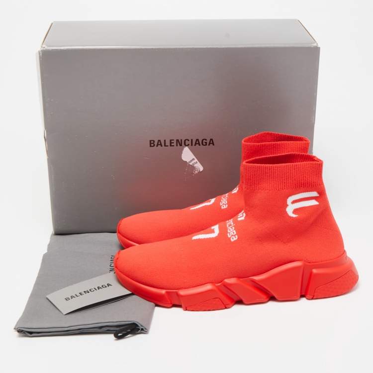 Pre Owned Balenciaga Red Knit Fabric Speed LT Soccer Sneakers Size 42