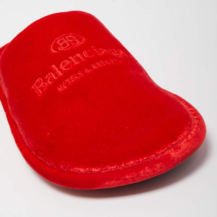 Pre Owned Balenciaga Red Velvet Flat Mules Size 43