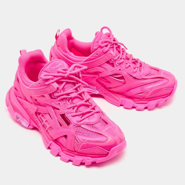 Pre Owned Balenciaga Pink Mesh and Faux Leather Track Sneakers Size 42