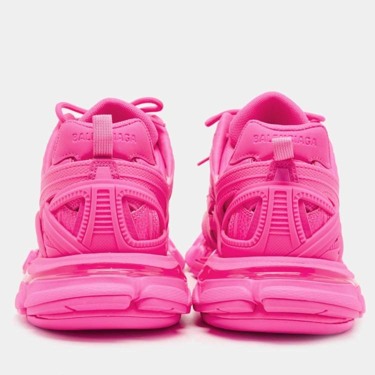 Pre Owned Balenciaga Pink Mesh and Faux Leather Track Sneakers Size 42