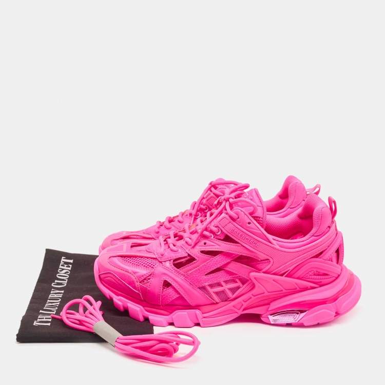 Pre Owned Balenciaga Pink Mesh and Faux Leather Track Sneakers Size 42