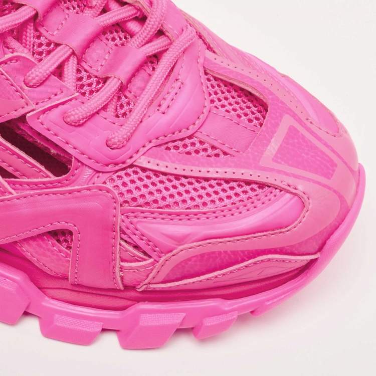 Pre Owned Balenciaga Pink Mesh and Faux Leather Track Sneakers Size 42