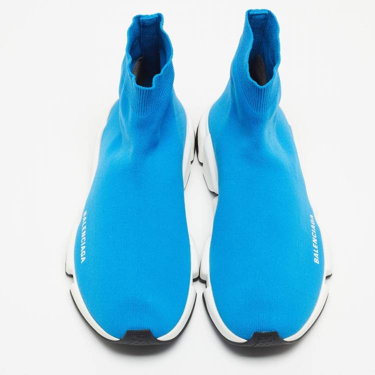 Pre Owned Balenciaga Blue Knit Fabric Speed Trainer Sneakers Size 41