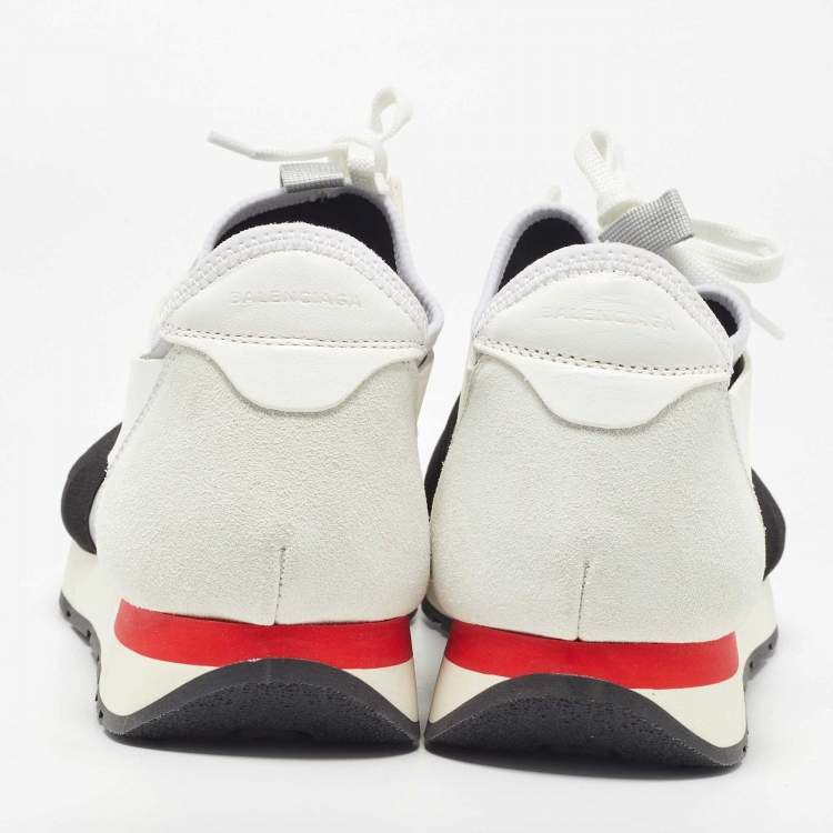 Pre Owned Balenciaga White/Black Leather and Mesh Race Runner Sneakers Size 44