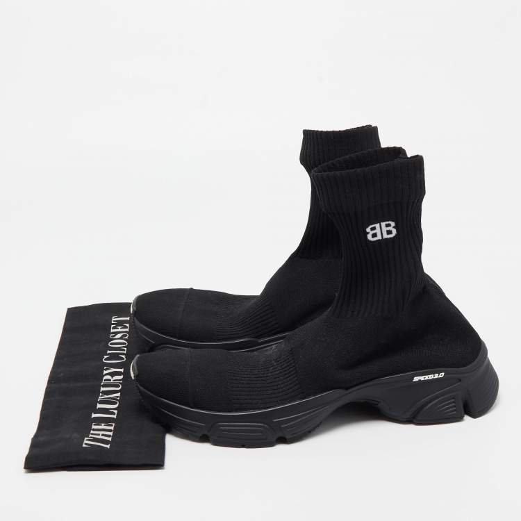 Pre Owned Balenciaga Black Knit Fabric Speed 3.0 High Top Sneakers Size 41