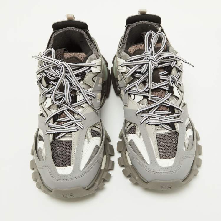 Pre Owned Balenciaga Grey Leather and Mesh Track Sneakers Size 41