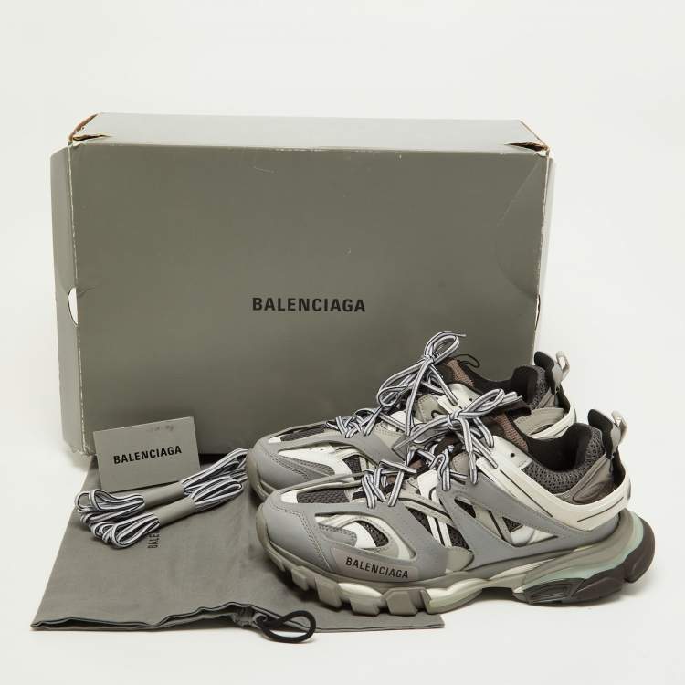 Pre Owned Balenciaga Grey Leather and Mesh Track Sneakers Size 41