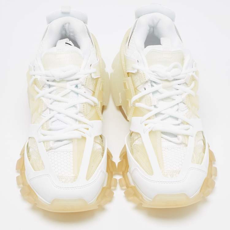 Pre Owned Balenciaga White Faux Leather and PVC Track Clear Sole Sneakers Size 42