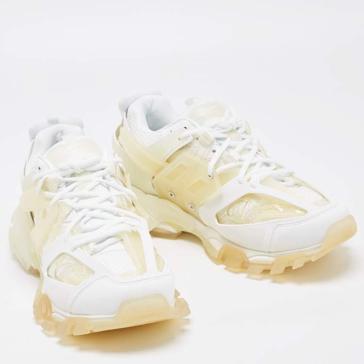 Pre Owned Balenciaga White Faux Leather and PVC Track Clear Sole Sneakers Size 42