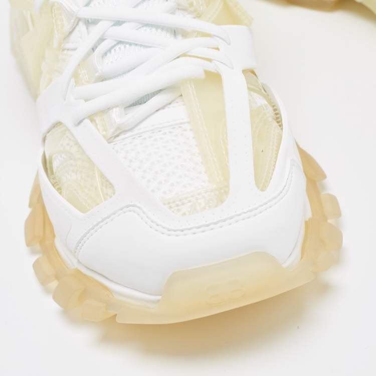 Pre Owned Balenciaga White Faux Leather and PVC Track Clear Sole Sneakers Size 42