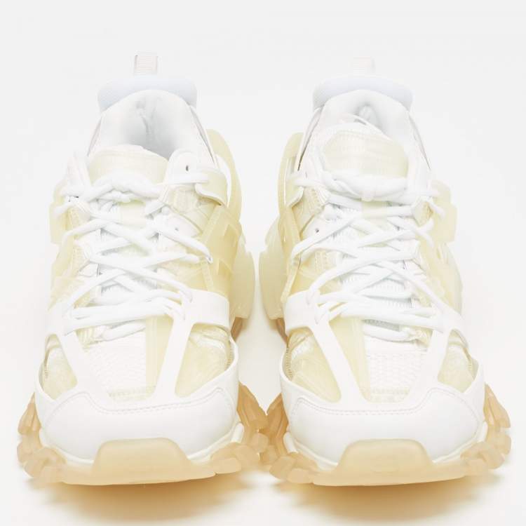 Pre Owned Balenciaga White/Transparent Faux Leather and PVC Track Clear Sole Sneakers Size 44
