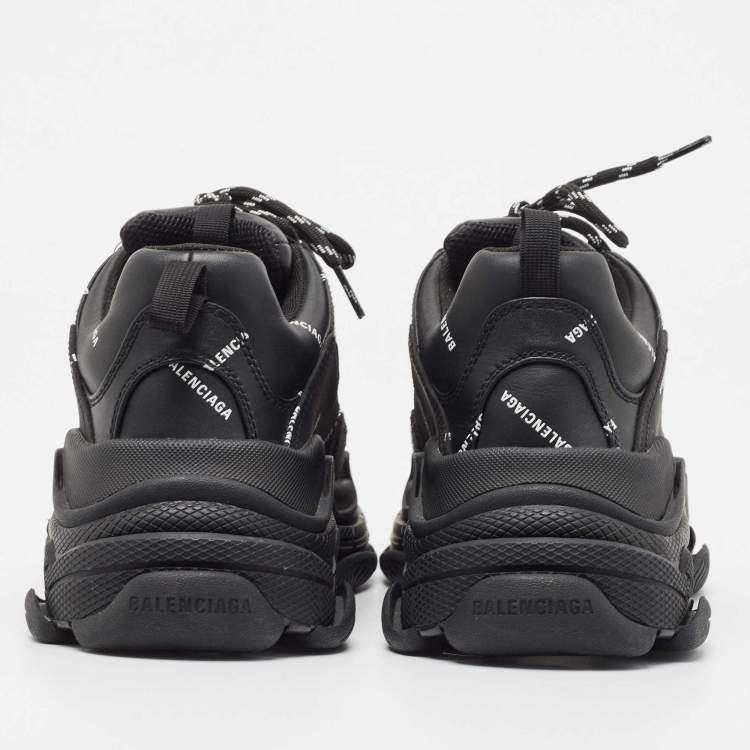 Pre Owned Balenciaga Black Faux Leather and Nubuck Allover Logo Triple S Sneakers Size 40