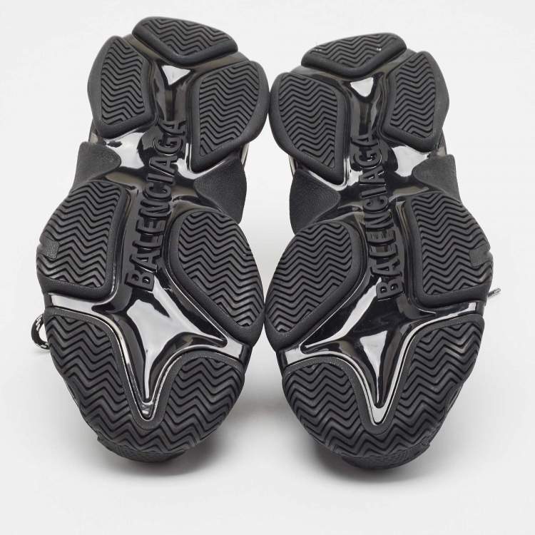 Pre Owned Balenciaga Black Faux Leather and Nubuck Allover Logo Triple S Sneakers Size 40