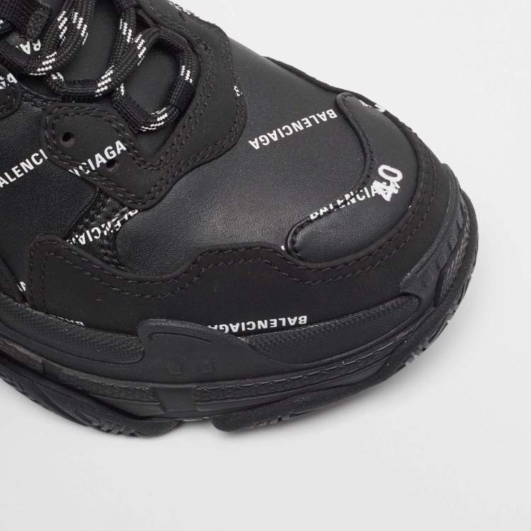 Pre Owned Balenciaga Black Faux Leather and Nubuck Allover Logo Triple S Sneakers Size 40