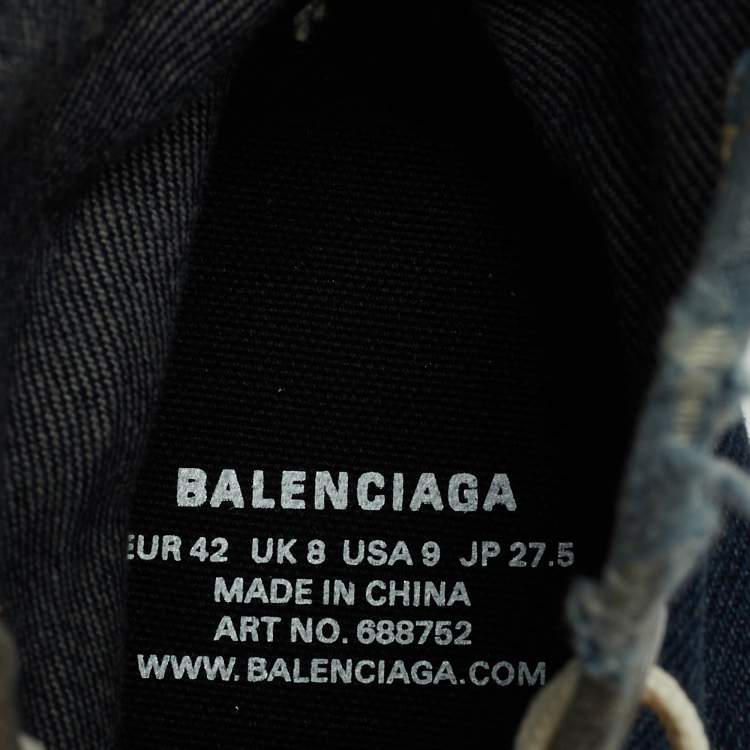 Pre Owned Balenciaga Blue Denim Paris High Top Sneakers Size 42