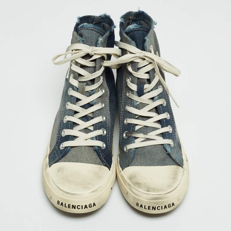 Pre Owned Balenciaga Blue Denim Paris High Top Sneakers Size 42