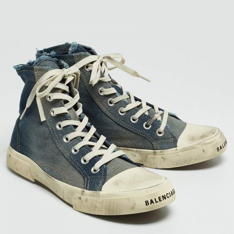 Pre Owned Balenciaga Blue Denim Paris High Top Sneakers Size 42