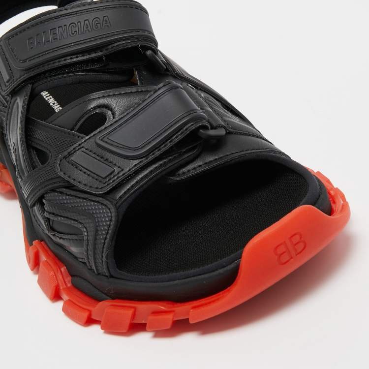 Pre Owned Balenciaga Black Leather Velcro Track  Strap Sandals Size 44