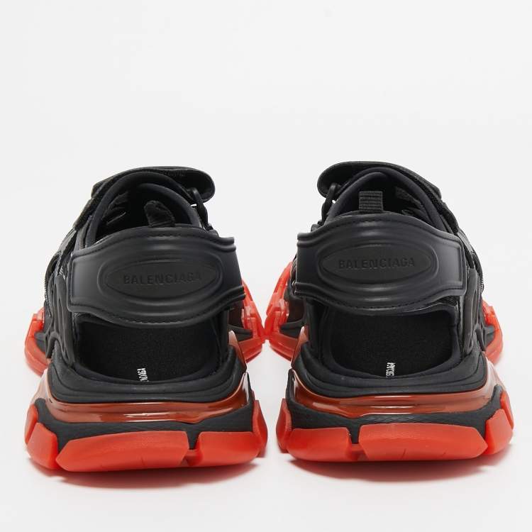 Pre Owned Balenciaga Black Leather Velcro Track  Strap Sandals Size 44