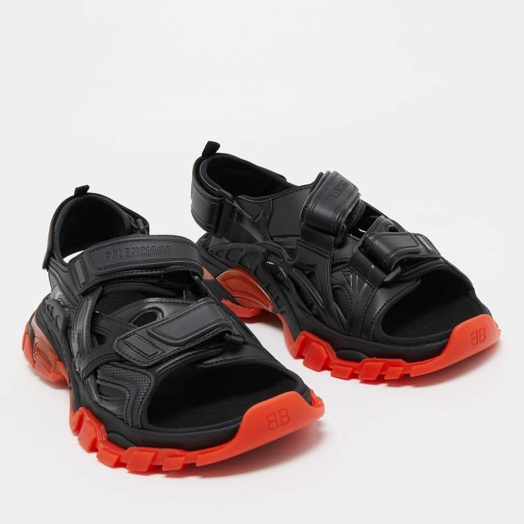 Pre Owned Balenciaga Black Leather Velcro Track  Strap Sandals Size 44