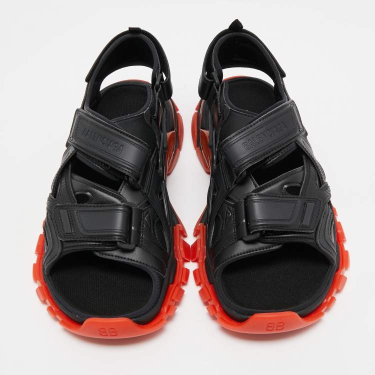 Pre Owned Balenciaga Black Leather Velcro Track  Strap Sandals Size 44